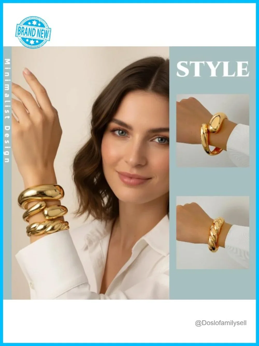 Chunky Gold Plated Bangle Bracelets Set - 3-Piece Stackable Cuff Bangles for
